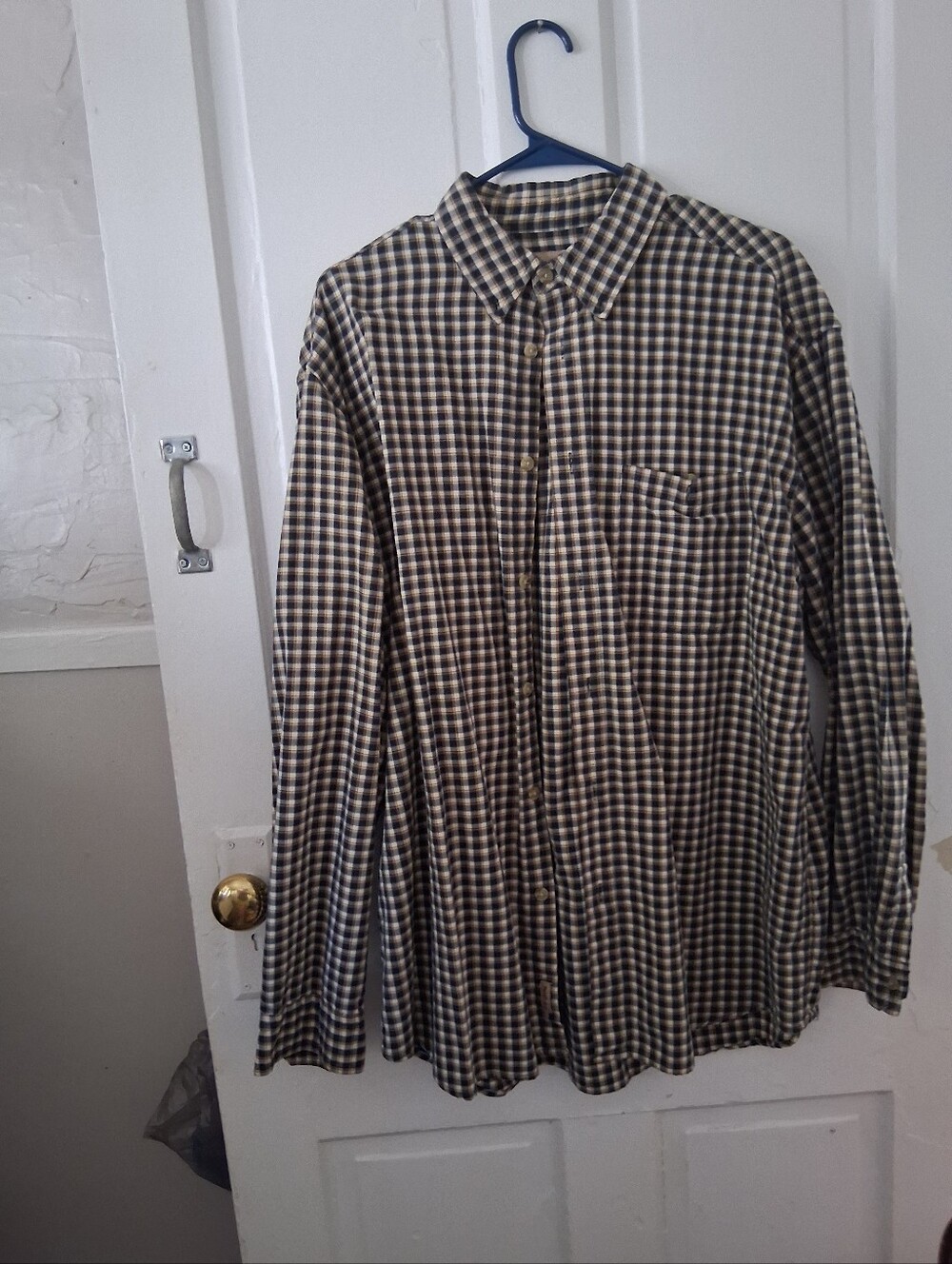 Ruff Hewn Men's XL Navy and Brown Check Button-Down Shirt